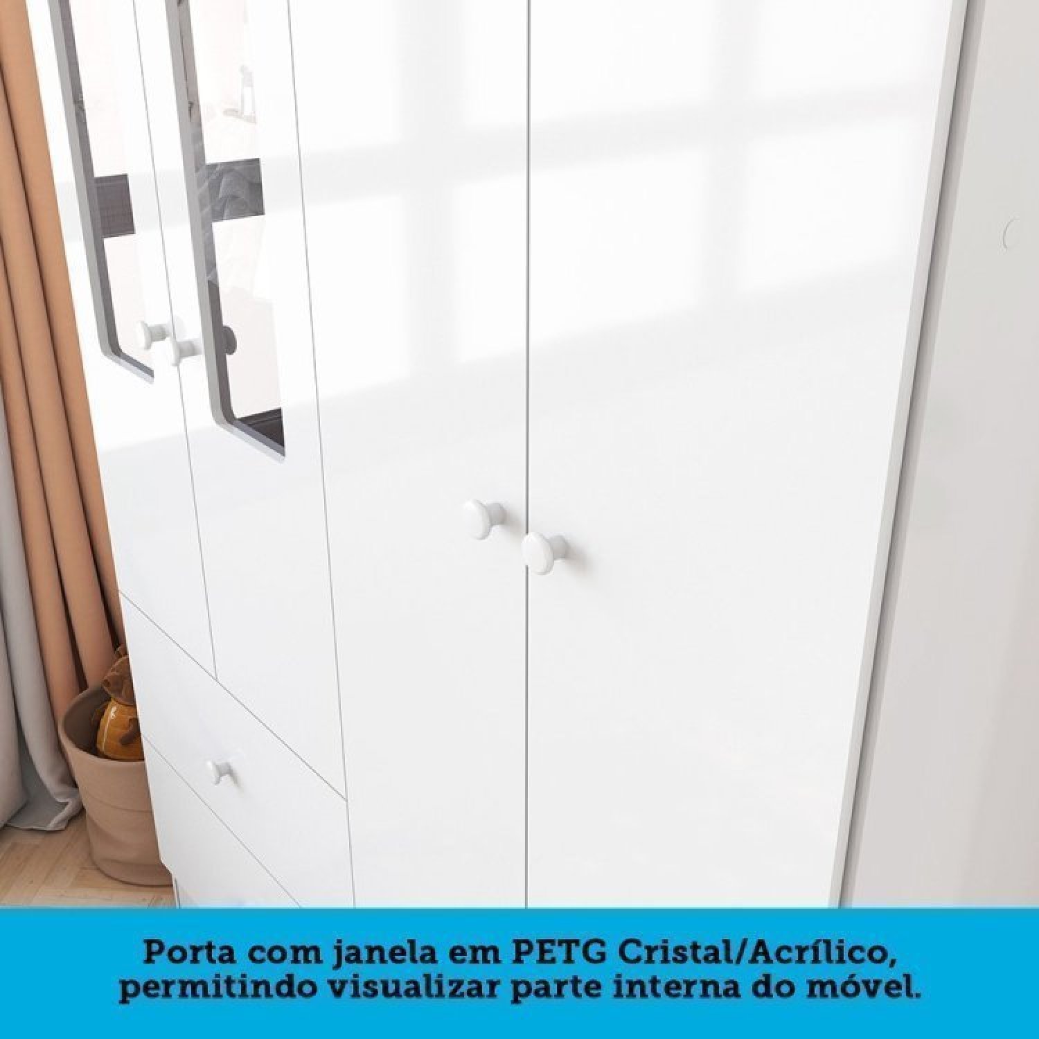 Encontraproduto.com.br - Quarto De Bebê Berço Americano E Guarda Roupa Com Janelas Retangulo Cocada Espresso Móveis Branco Brilho