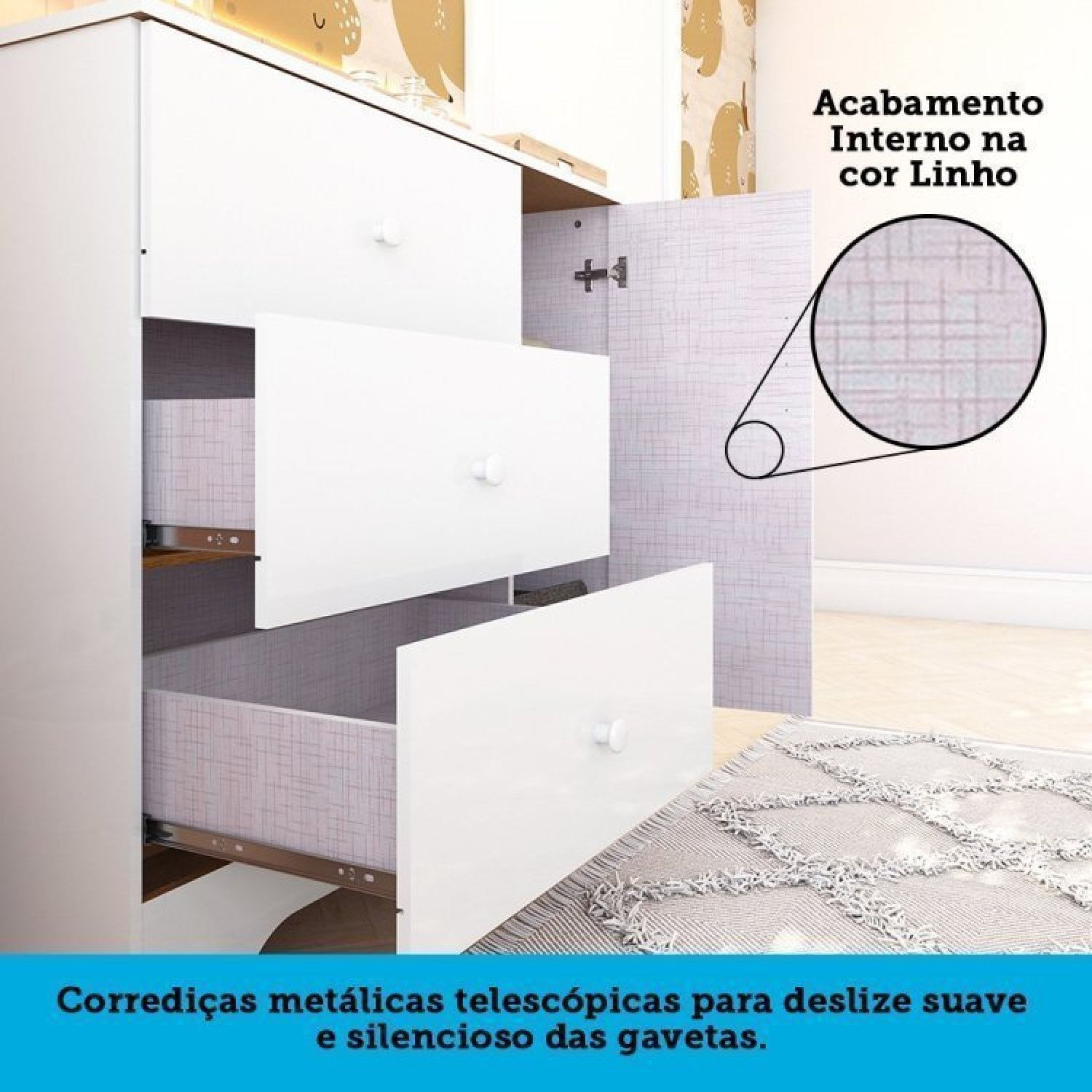 Encontraproduto.com.br - Quarto de Bebê com Berço Americano e Cômoda 1 Porta Cocada Espresso Móveis Branco Brilho