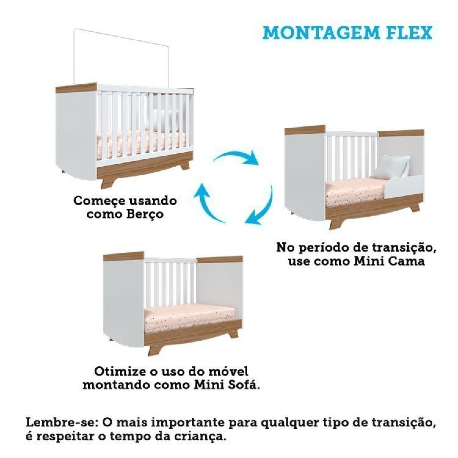 Encontraproduto.com.br - Quarto de Bebê Guarda Roupa com Janelas Retangulo e Berço Americano Cocada Branco Brilho / Carvalho