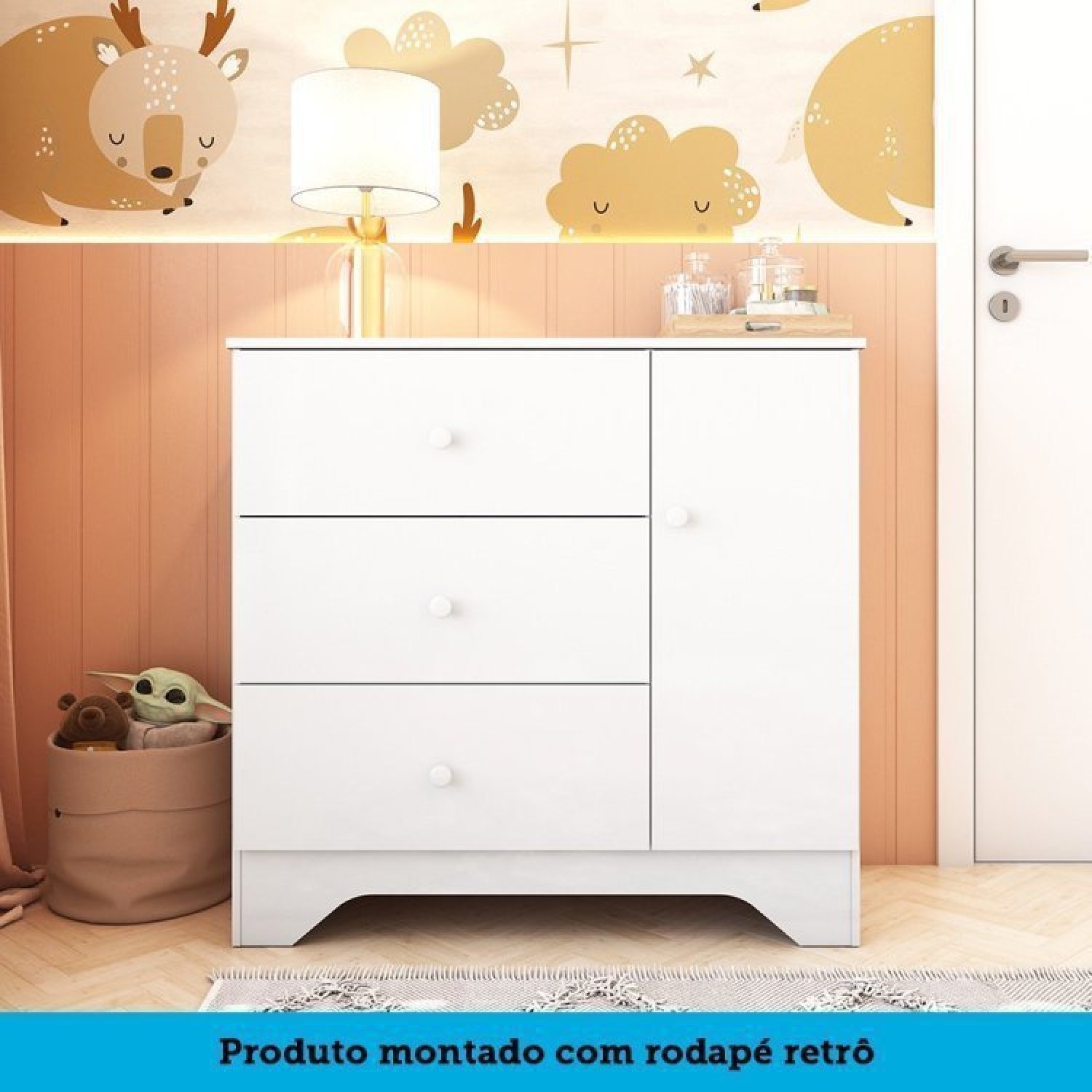 Encontraproduto.com.br - Quarto de Bebê com Berço Americano e Cômoda 1 Porta Kakau Retrô Espresso Móveis Branco Brilho