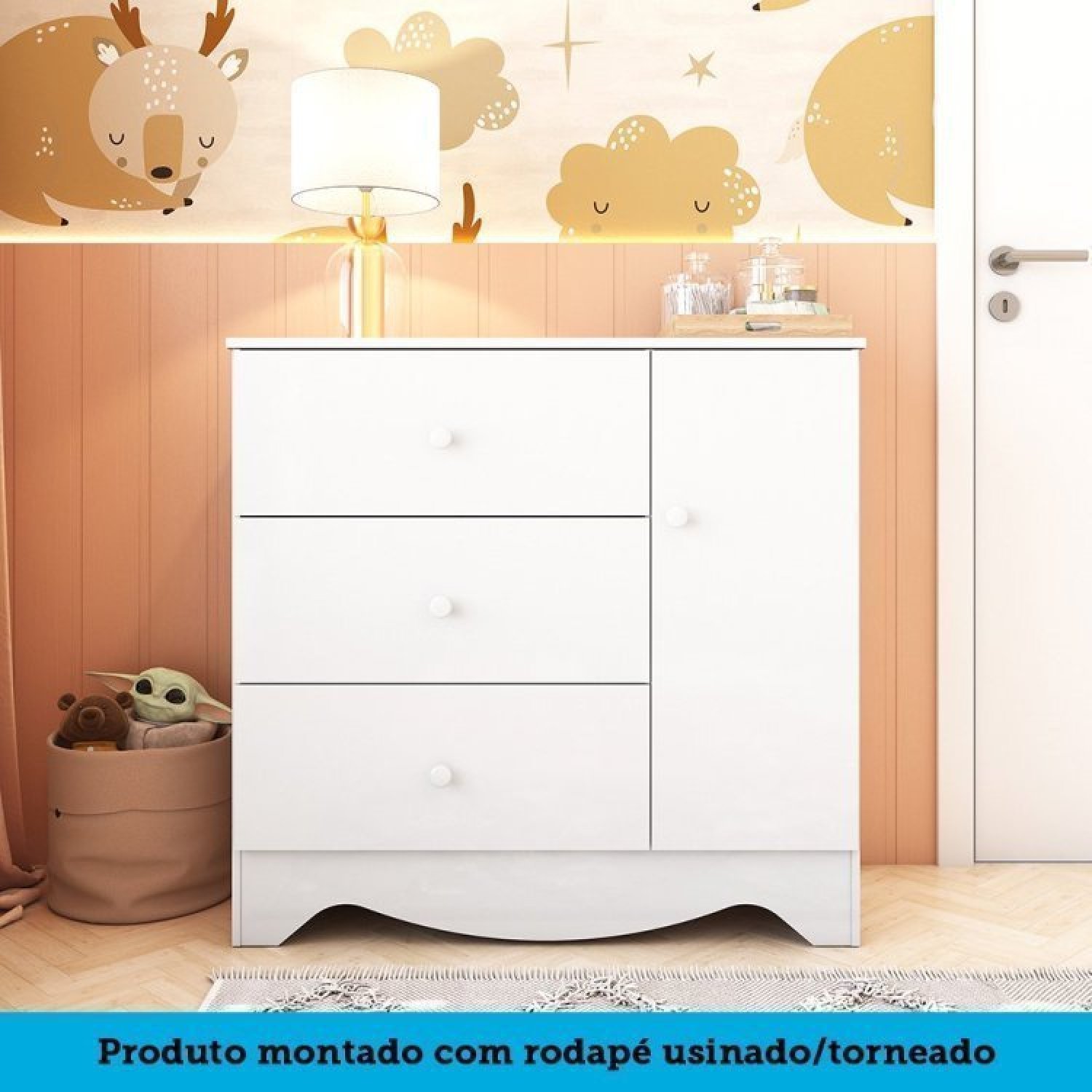 Encontraproduto.com.br - Quarto de Bebê com Berço Americano e Cômoda 1 Porta Kakau Retrô Espresso Móveis Branco Brilho