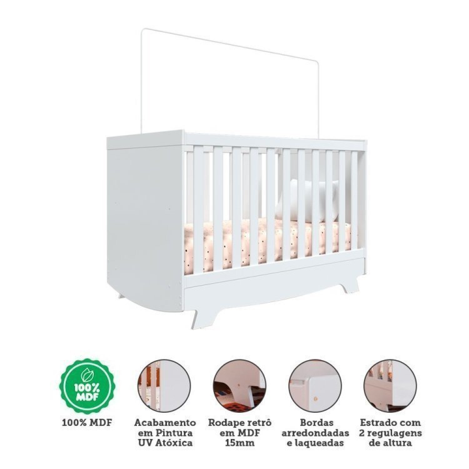 Encontraproduto.com.br - Quarto de Bebê com Berço Americano e Cômoda 1 Porta Kakau Retrô Espresso Móveis Branco Brilho