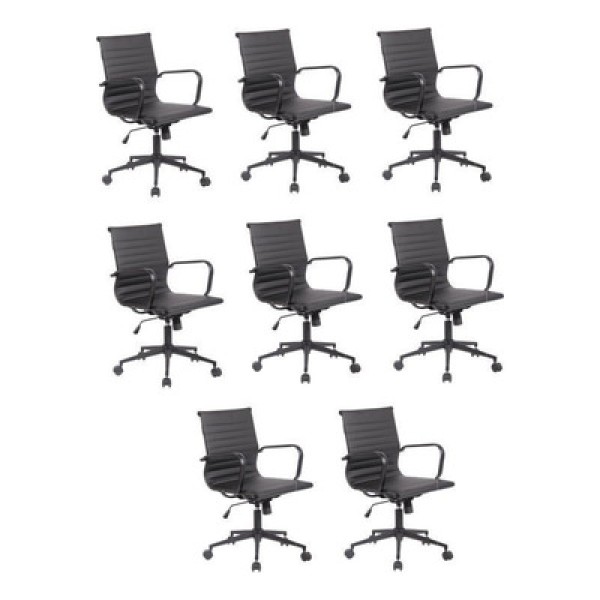 Encontraproduto.com.br - Conjunto 8 Cadeiras De Escritório Diretor Sevilha Com Base Office Aço Preto Rivatti Preto