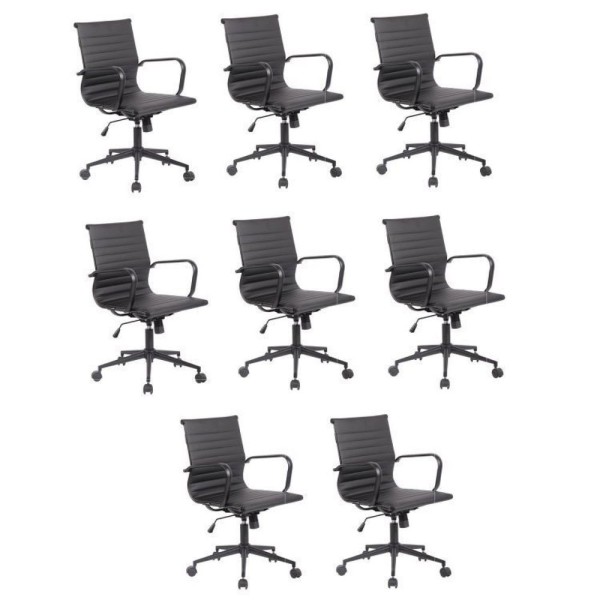 Encontraproduto.com.br - Conjunto 8 Cadeiras De Escritório Diretor Sevilha Com Base Office Aço Preto Rivatti Preto