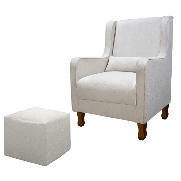 Encontraproduto.com.br - Poltrona De Amamentação Fixa Sophia Com Puff Reto E 1 Almofada Bouclé Bege