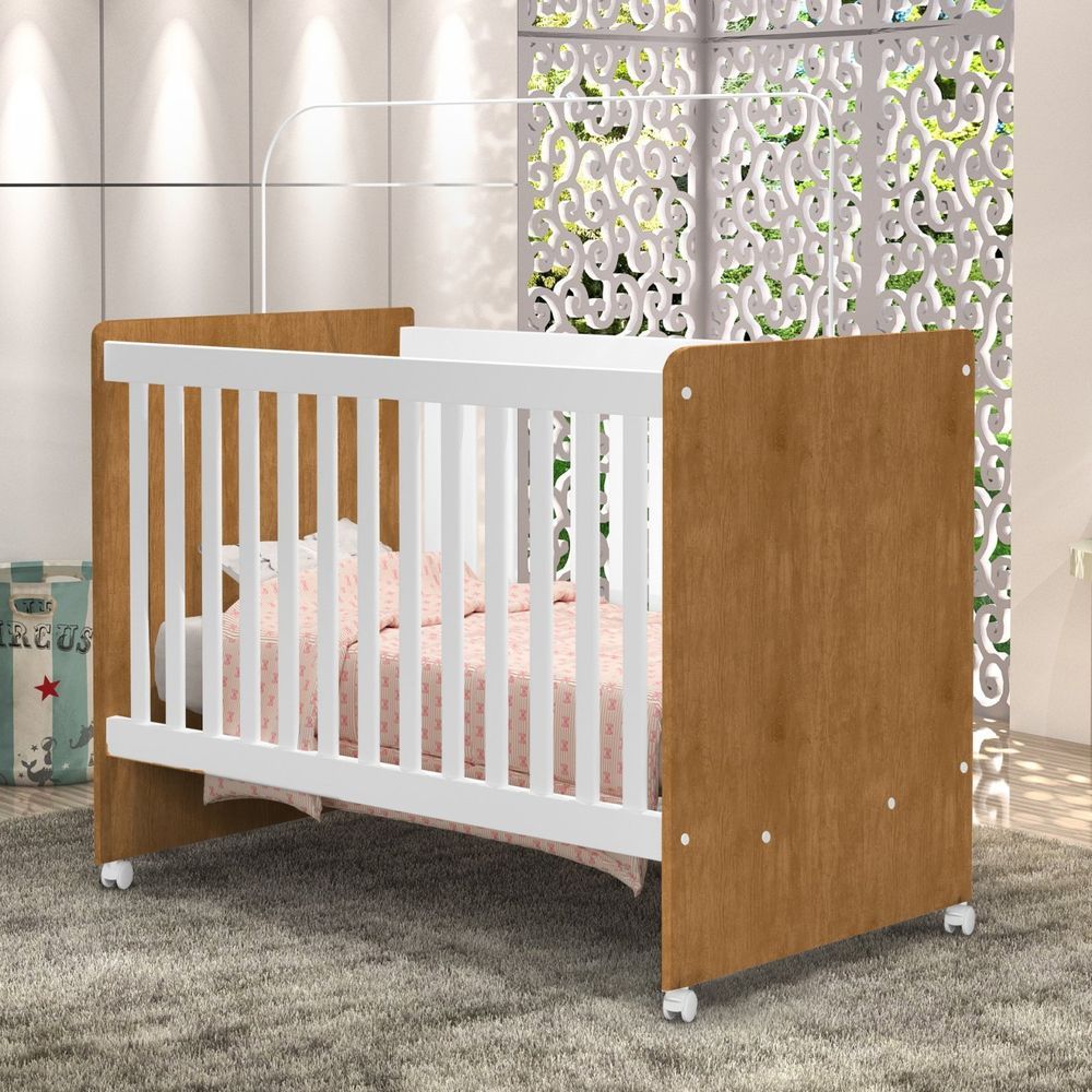 Berço Com Rodízios 100% Mdf Catatau Nature/branco