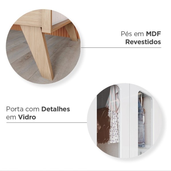 Encontraproduto.com.br - Quarto de Bebê com Guarda Roupa 4 Portas e Berço 3 em 1 Retrô Theo Espresso Móveis Branco/Jequitibá HP