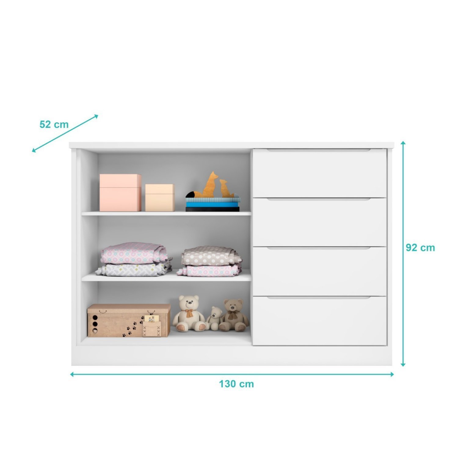 Encontraproduto.com.br - Quarto Infantil Completo Guarda Roupa 3 Portas 4 Gavetas com Cômoda 2 Portas 3 Gavetas Branco