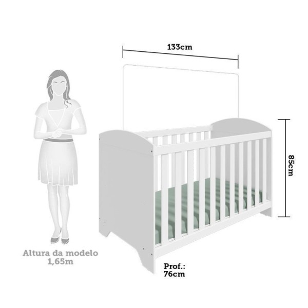 Encontraproduto.com.br - Quarto De Bebê Guarda Roupa Cômoda Com Janelas Retângulo E Berço Americano 100% Mdf Ayla Branco Brilho