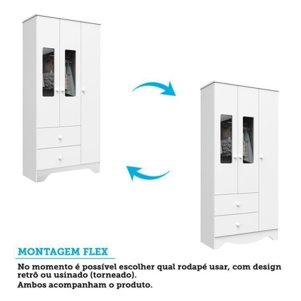 Encontraproduto.com.br - Quarto De Bebê Guarda Roupa Com Janelas Retangulo E Berço Americano 100% Mdf 100% Mdf Ayla Branco Brilho