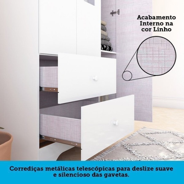 Encontraproduto.com.br - Quarto De Bebê Guarda Roupa Com Janelas Retangulo E Berço Americano 100% Mdf 100% Mdf Ayla Branco Brilho