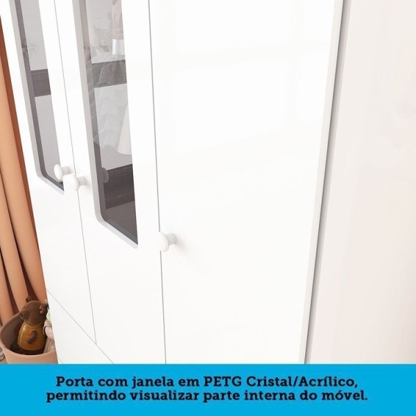 Encontraproduto.com.br - Quarto De Bebê Guarda Roupa Com Janelas Retangulo E Berço Americano 100% Mdf 100% Mdf Ayla Branco Brilho