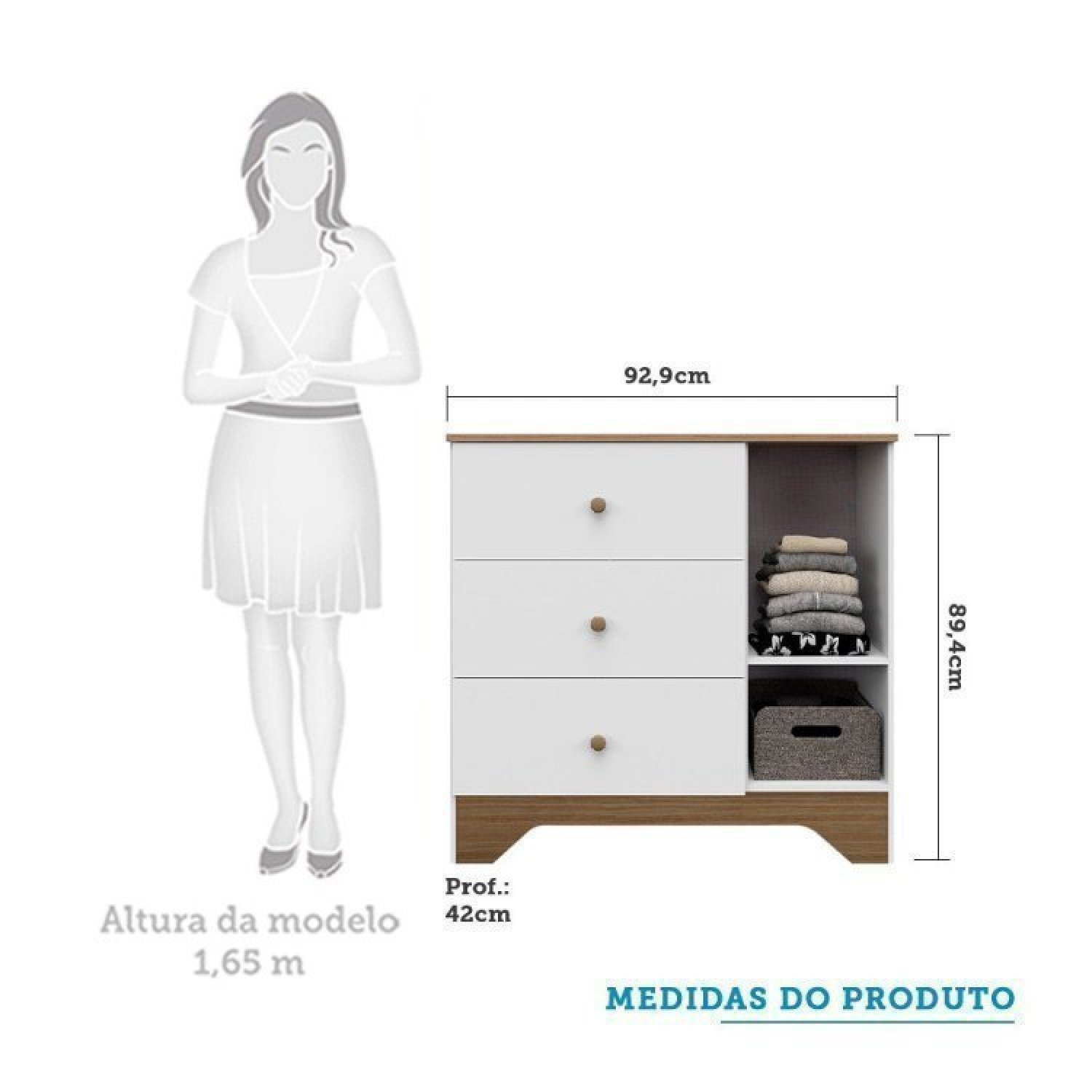 Encontraproduto.com.br - Quarto Infantil Com Guarda Roupa E Cômoda Com Janelas Retângulo 100% Mdf Cocada Branco Brilho/Carvalho