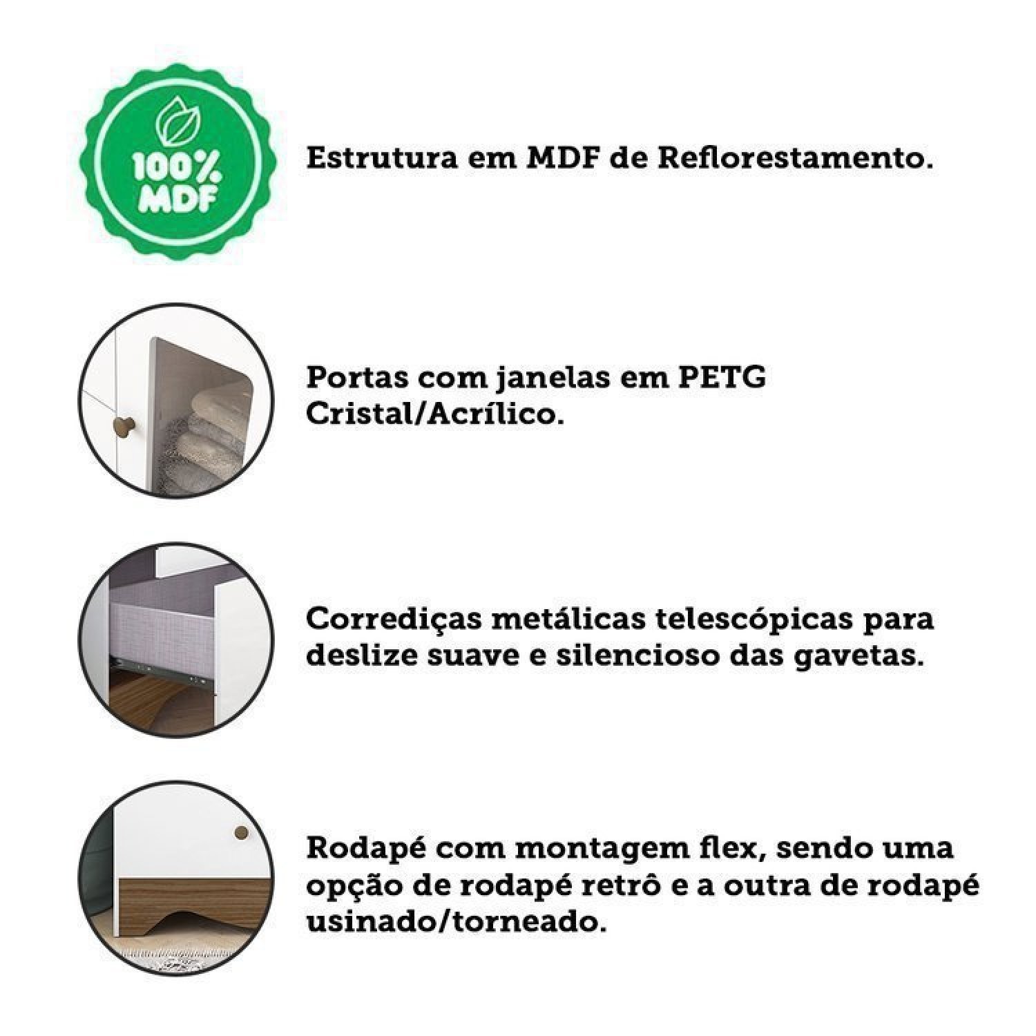 Encontraproduto.com.br - Quarto Infantil Com Guarda Roupa E Cômoda Com Janelas Retângulo 100% Mdf Cocada Branco Brilho/Carvalho