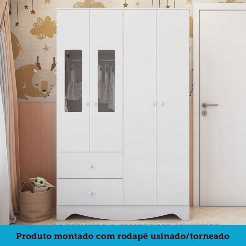 Encontraproduto.com.br - Quarto Infantil Com Cômoda E Guarda Roupa Com Janelas Retangulo 100% Mdf Cocada Branco Brilho