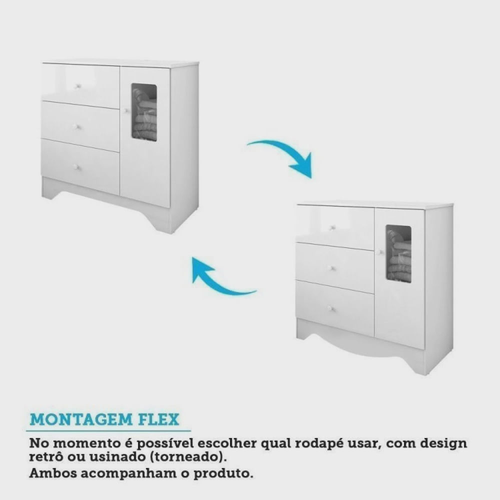 Encontraproduto.com.br - Quarto Infantil Com Cômoda E Guarda Roupa Com Janelas Retangulo 100% Mdf Cocada Branco Brilho