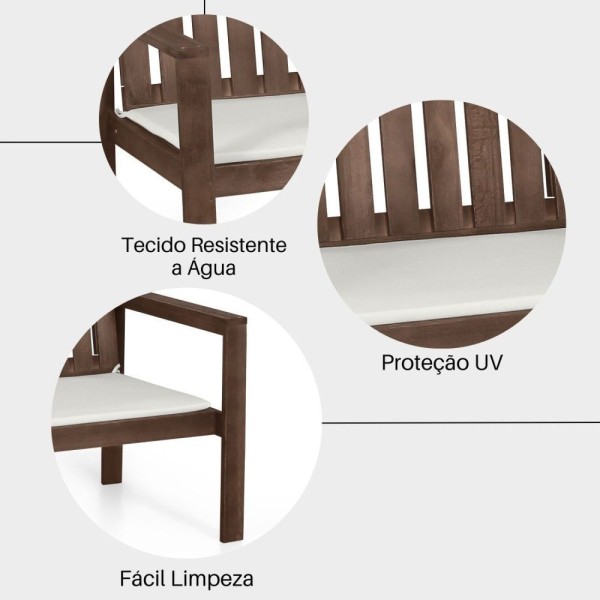 Encontraproduto.com.br - Conjunto Bancos 2 E 3 Lugares Com Almofadas E Mesa Apoio Orquídea Nogueira