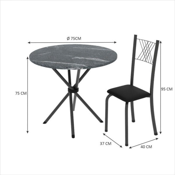 Encontraproduto.com.br - Conjunto De Jantar Mesa Tampo Redondo De Granito Topázio Com 4 Cadeiras Preto Liso/mart Prata