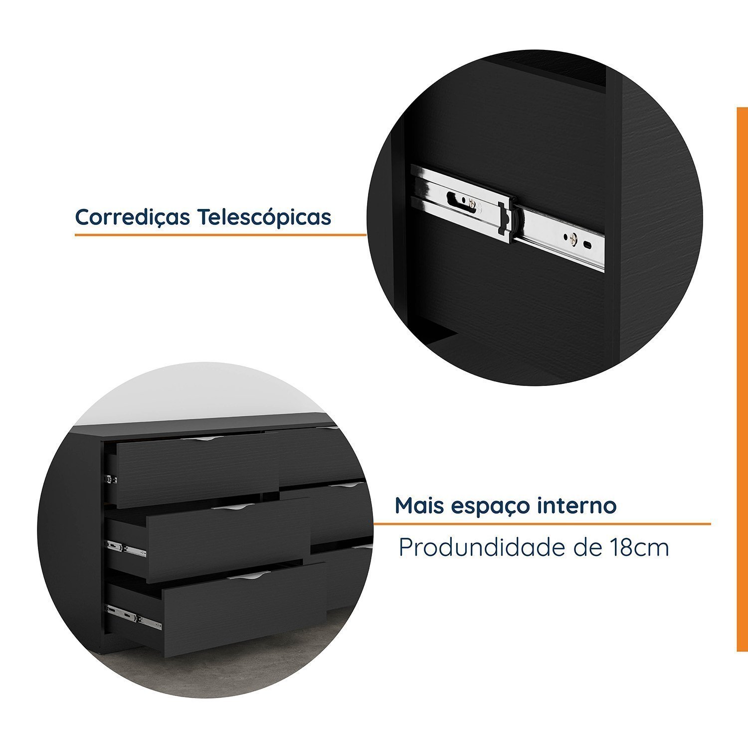 Cômoda 6 Gavetas Hera CabeCasa MadeiraMadeira Preto