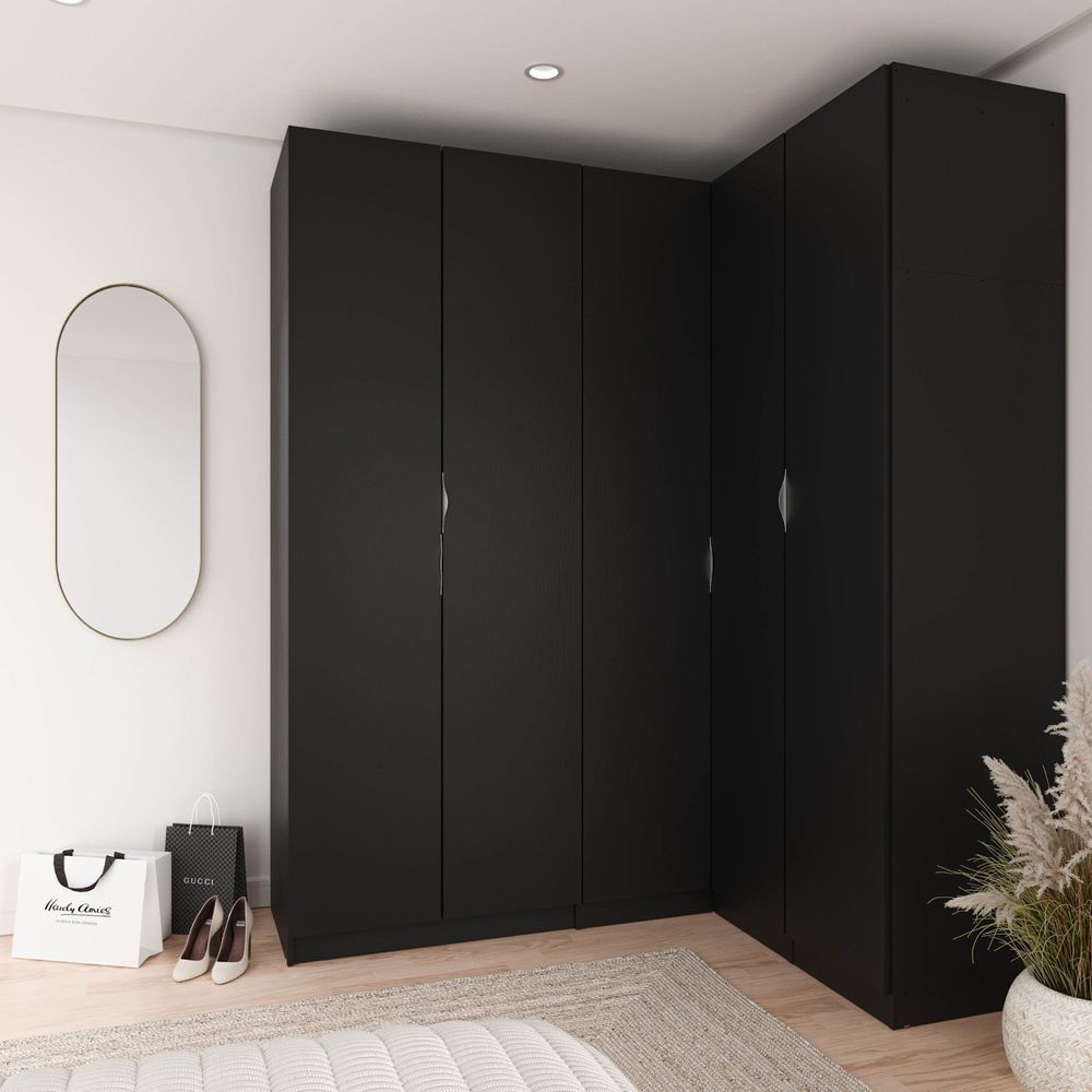 Guarda Roupa Modulado De Canto 3 Peças 5 Portas Hera Cabecasa Madeiramadeira Preto