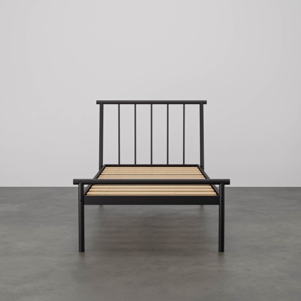 Encontraproduto.com.br - Cama Solteiro Em Aço Begônia Cabecasa Madeiramadeira Cinza Grafite
