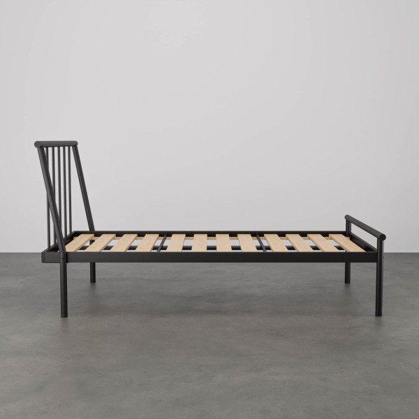 Encontraproduto.com.br - Cama Solteiro Em Aço Begônia Cabecasa Madeiramadeira Cinza Grafite