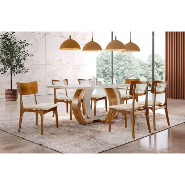Encontraproduto.com.br - Mesa De Jantar Tampo De Madeira Topazio Com 6 Cadeiras Ravena Cinamomo Imbuia/off White