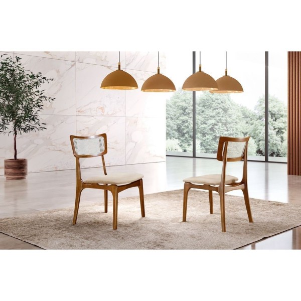 Encontraproduto.com.br - Mesa De Jantar Tampo De Madeira Topazio Com 6 Cadeiras Ravena Cinamomo Imbuia/off White