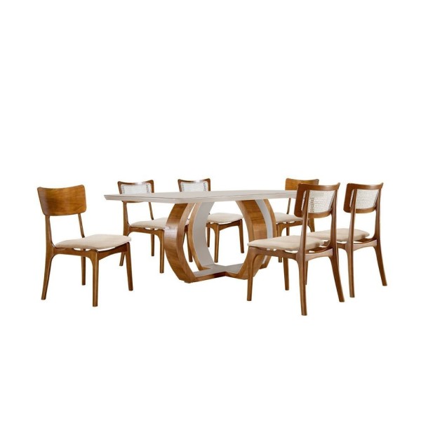 Encontraproduto.com.br - Mesa De Jantar Tampo De Madeira Topazio Com 6 Cadeiras Ravena Cinamomo Imbuia/off White