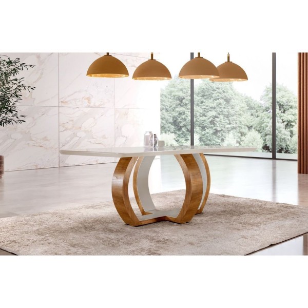 Encontraproduto.com.br - Mesa De Jantar Tampo De Madeira Topazio Com 6 Cadeiras Ravena Cinamomo Imbuia/off White
