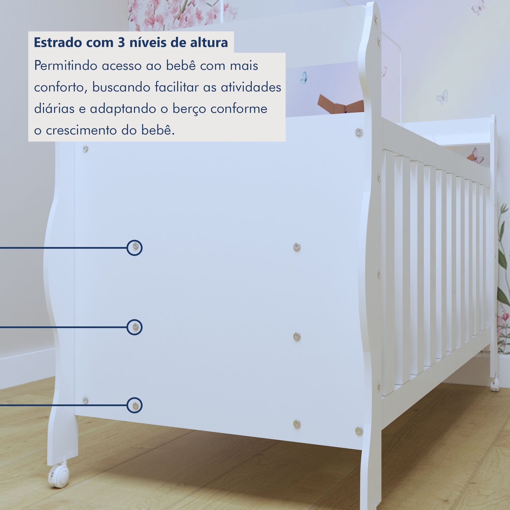 Encontraproduto.com.br - Quarto de Bebê Completo com Cômoda, Berço e Guarda Roupas Mila Branco
