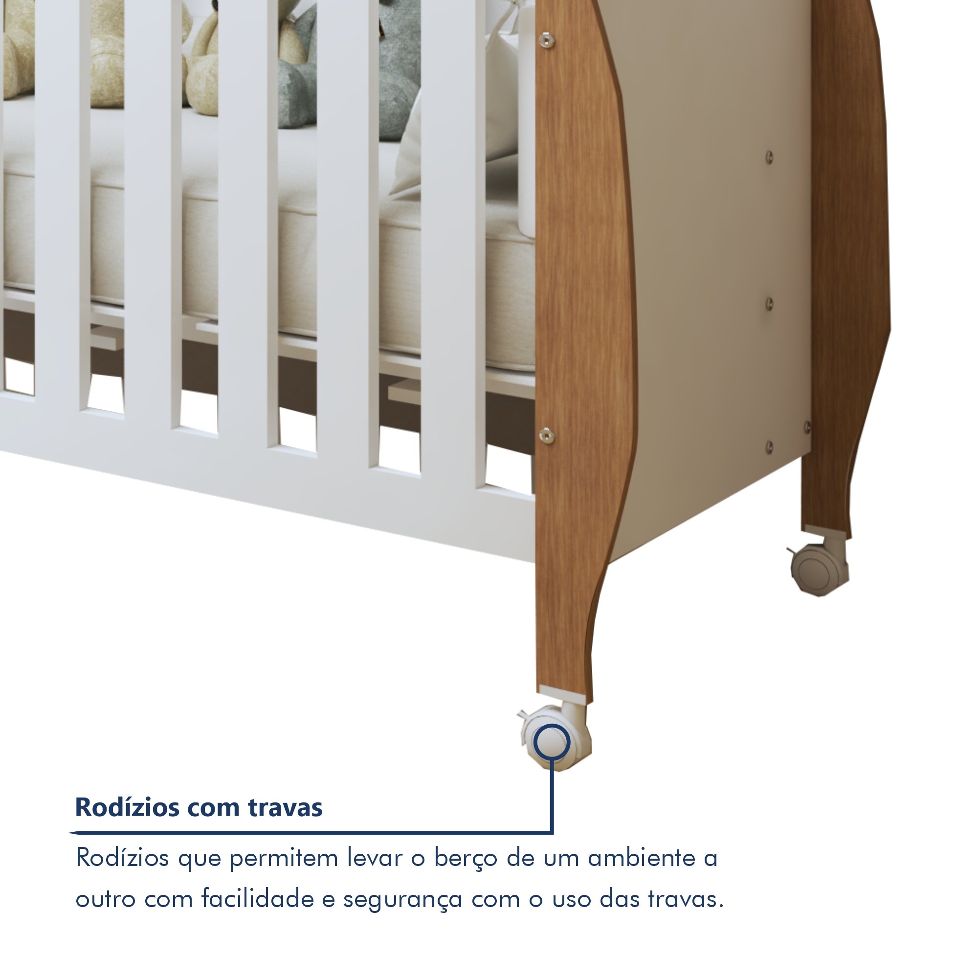 Encontraproduto.com.br - Quarto de Bebê Completo com Cômoda, Berço e Guarda Roupas Mia Branco/Amadeirado