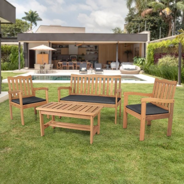 Conjunto Para Jardim De Madeira Eucalipto 4 Peças Estofado Nature Espresso Móveis Amadeirado/preto