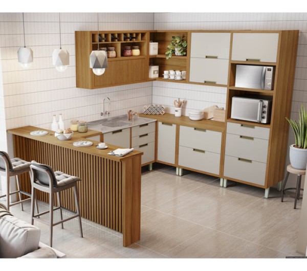 Cozinha 9 Peças Imperatriz Gourmet Ripado Canto 100% Mdf Wt