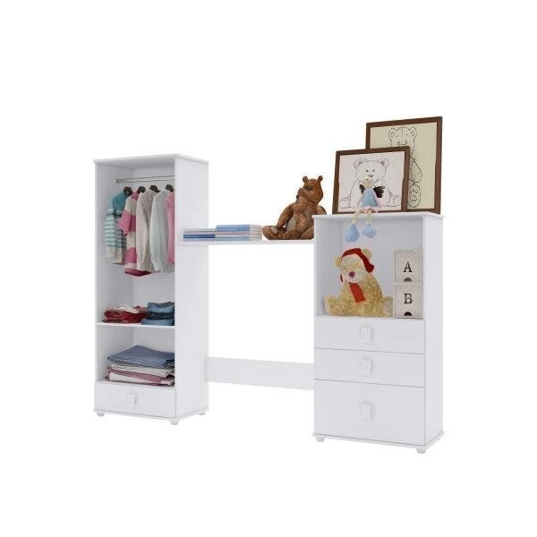 Encontraproduto.com.br - Conjunto de Bebê Sonho Mágico com Guarda Roupa 2 Portas, Cômoda e Berço Espresso Móveis Branco