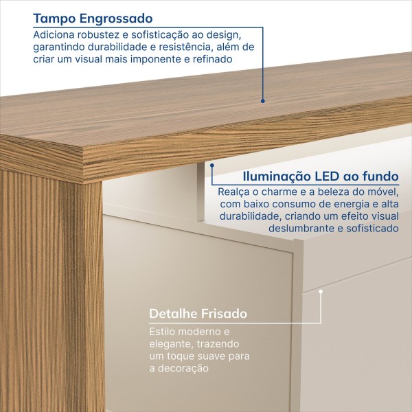 Encontraproduto.com.br - Rack Para Tv Até 75 Polegadas Fita De Led 218cm 3 Portas Cronos Yescasa Nature/ Off White