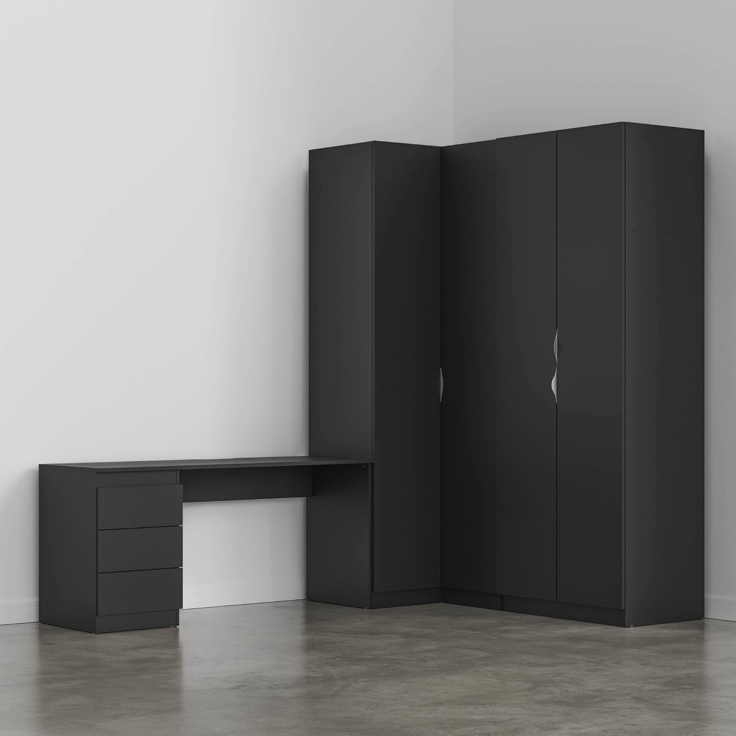 Encontraproduto.com.br - Guarda Roupa Modulado 4 Portas 3 Peças Com Escrivaninha Hera Cabecasa Madeiramadeira Preto-cromado