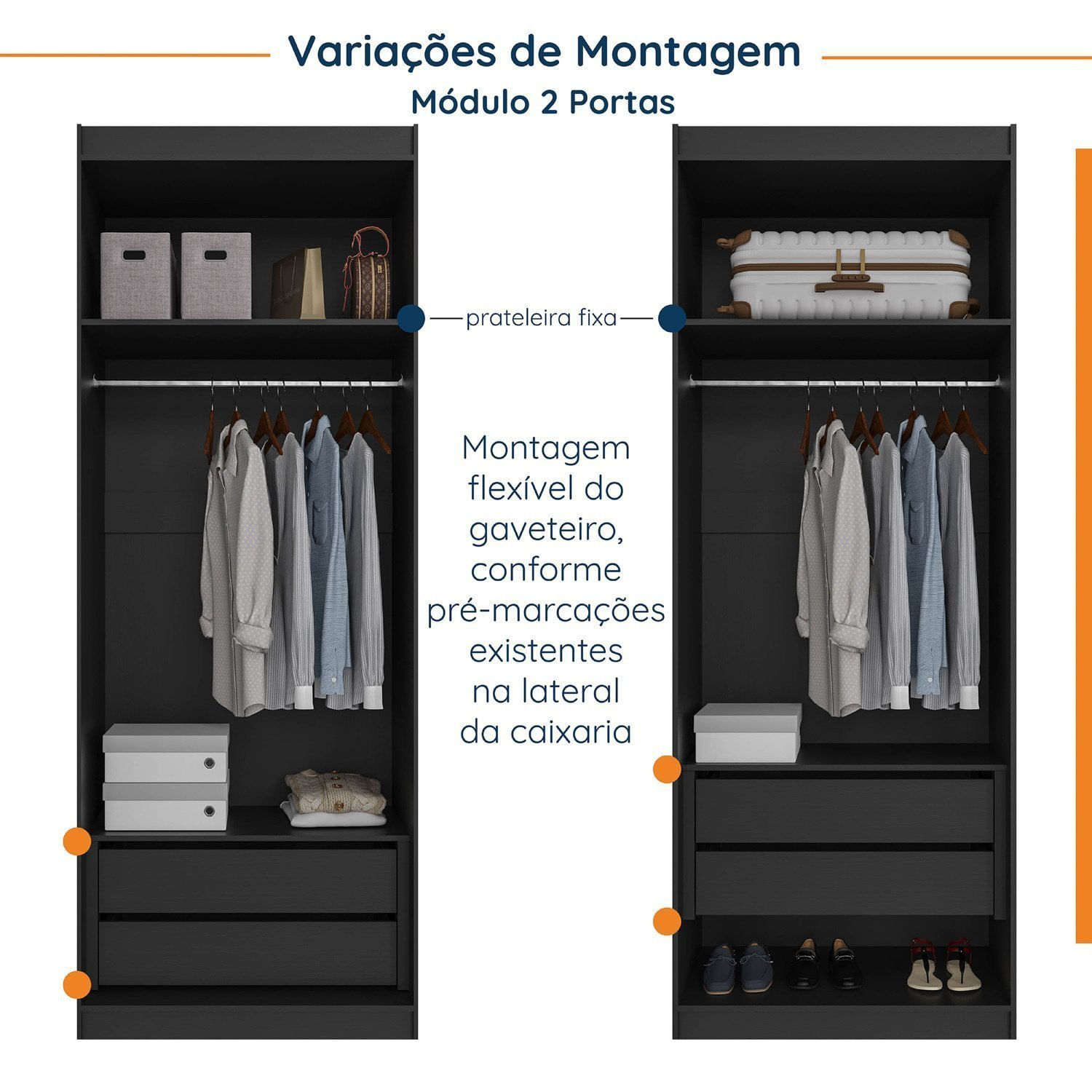 Encontraproduto.com.br - Guarda Roupa Modulado 4 Portas 3 Peças Com Escrivaninha Hera Cabecasa Madeiramadeira Preto-cromado