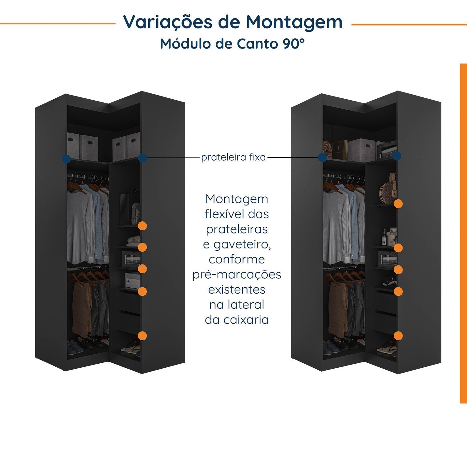 Encontraproduto.com.br - Guarda Roupa Modulado 4 Portas 3 Peças Com Escrivaninha Hera Cabecasa Madeiramadeira Preto-cromado