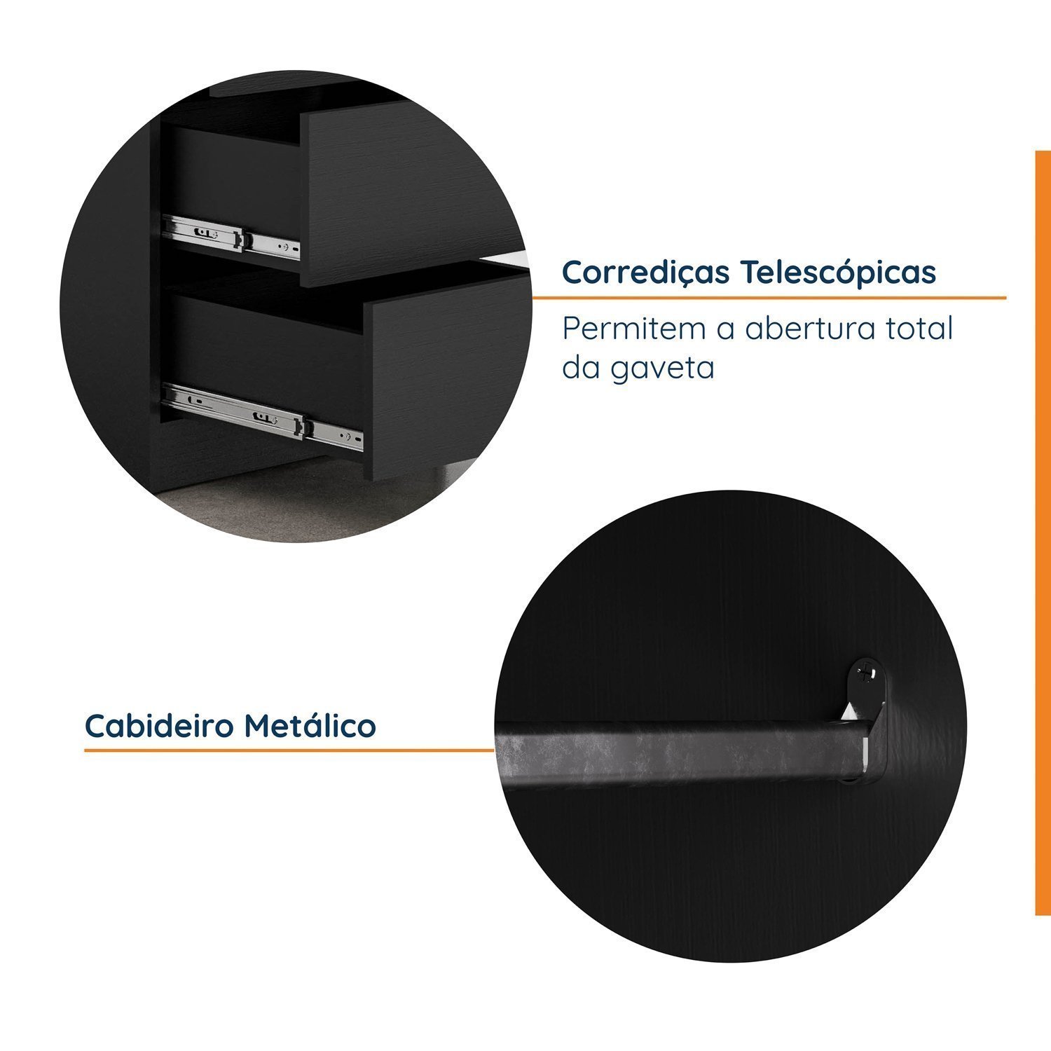 Encontraproduto.com.br - Guarda Roupa Modulado 4 Portas 3 Peças Com Escrivaninha Hera Cabecasa Madeiramadeira Preto-cromado