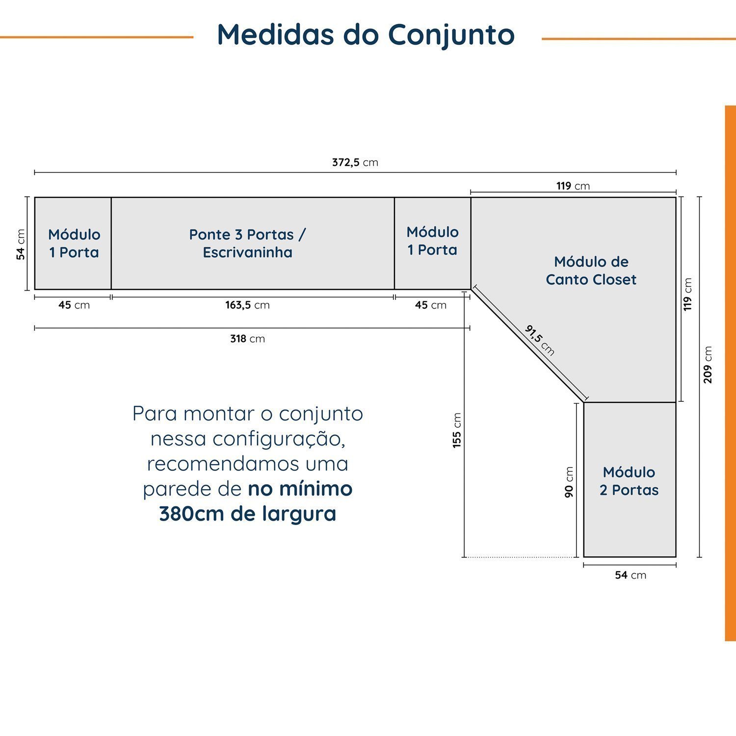 Guarda Roupa Modulado De Canto 9 Portas 5 Peças Com Escrivaninha Hera Cabecasa Madeiramadeira Branco