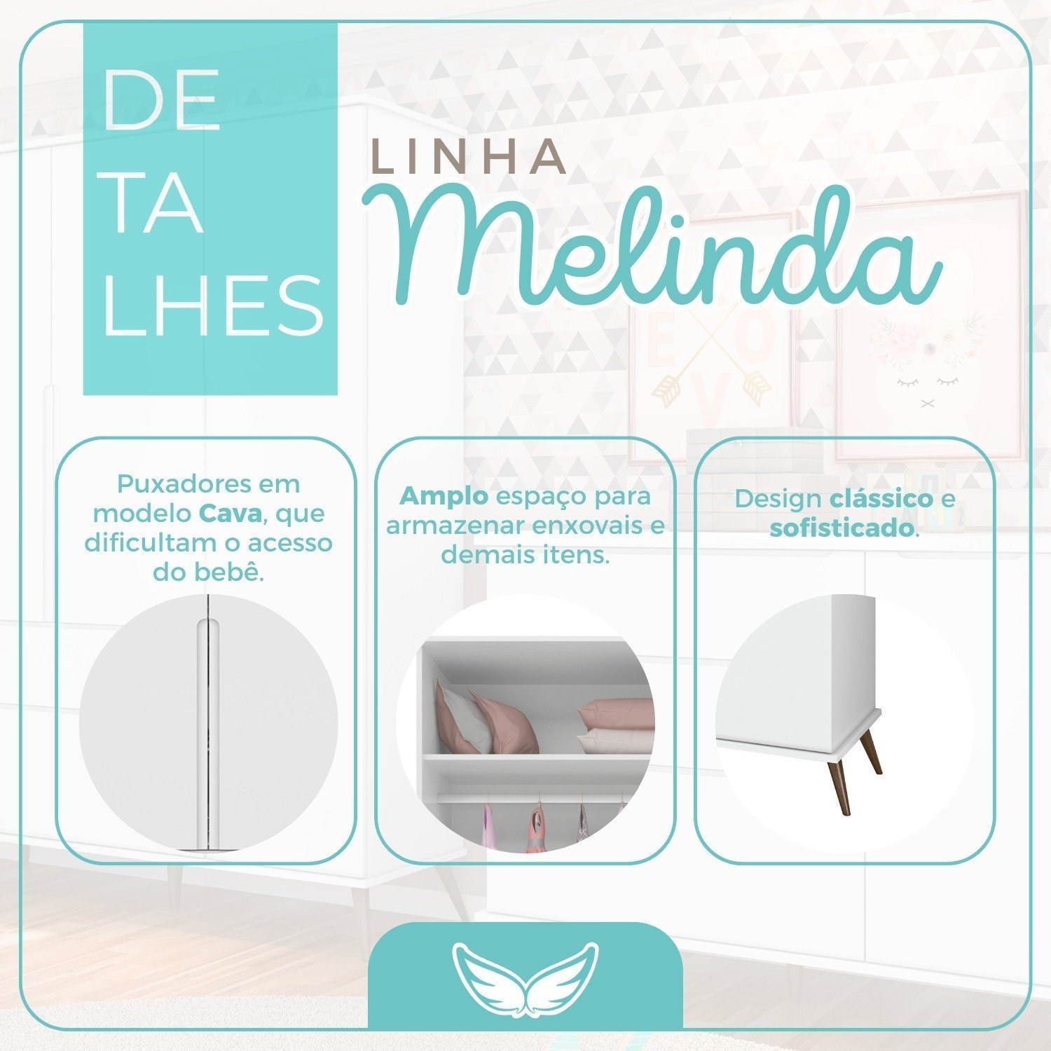 Encontraproduto.com.br - Jogo De Quarto Para Bebê Completo Melinda Com Roupeiro E Cômoda Branco