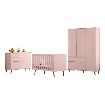 Encontraproduto.com.br - Jogo De Quarto Para Bebê Completo Melinda Com Roupeiro E Cômoda Rose