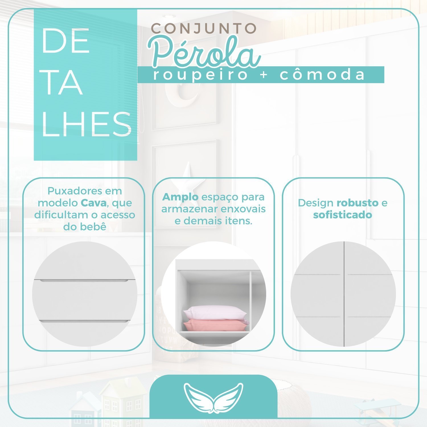 Encontraproduto.com.br - Quarto Infantil Completo Pérola Roupeiro E Cômoda 4 Gavetas Rose