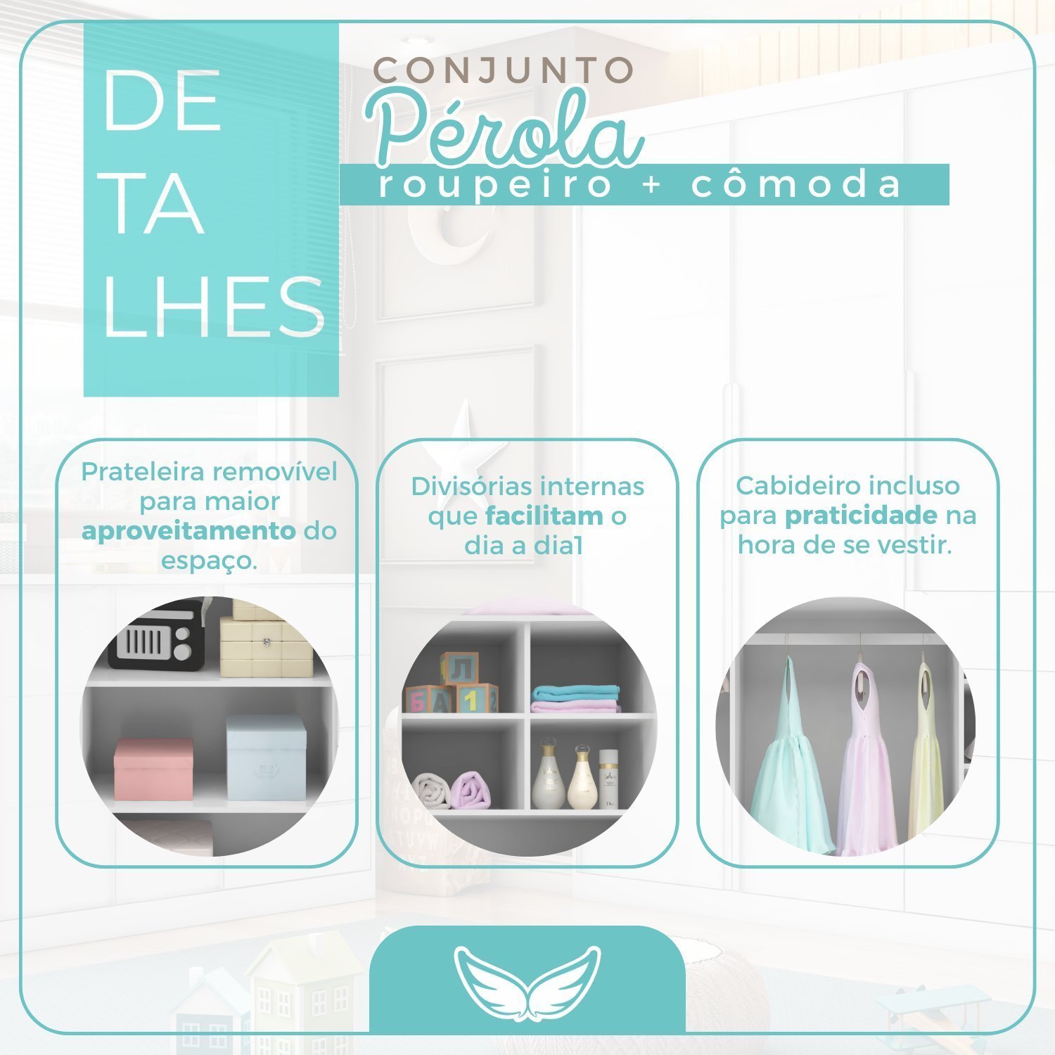 Encontraproduto.com.br - Quarto Infantil Completo Pérola Roupeiro E Cômoda 4 Gavetas Rose