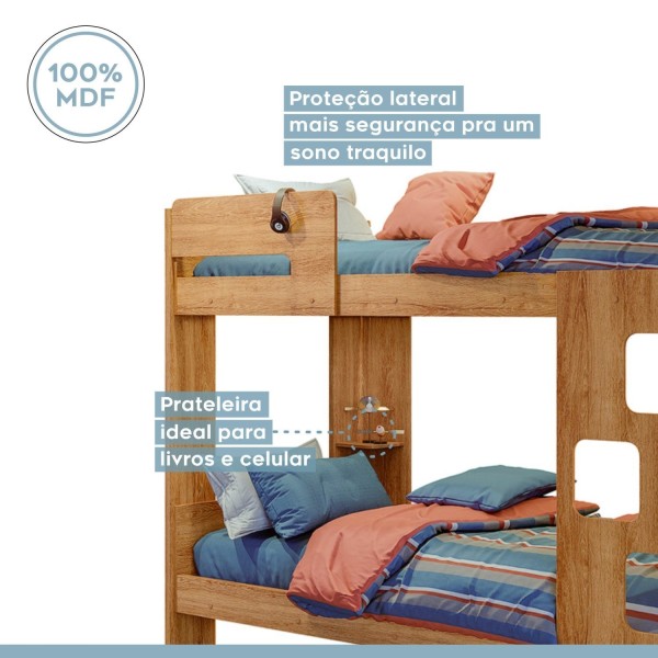 Encontraproduto.com.br - Beliche Infantil-juvenil 100% Mdf Com Prateleira July Amadeirado