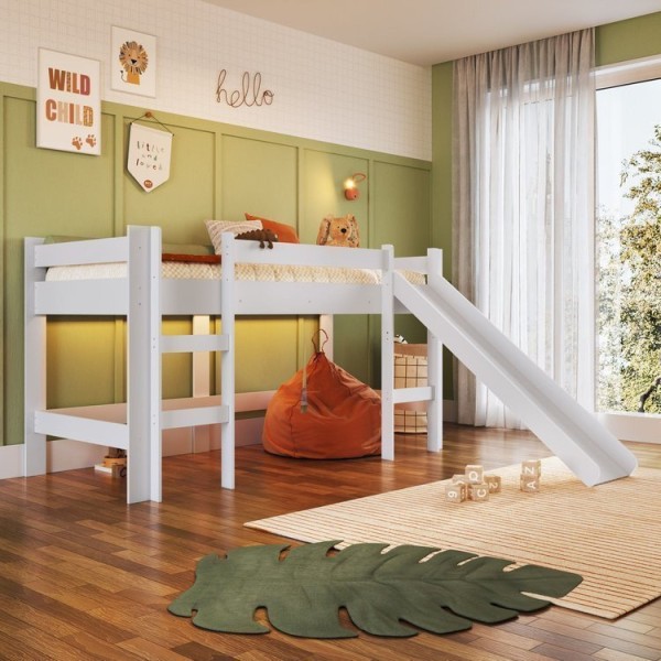 Encontraproduto.com.br - Cama Elevada Com Escorregador Sem Cortina Com Colchão Incluso Branco