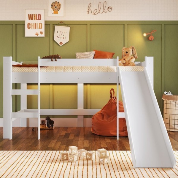Encontraproduto.com.br - Cama Elevada Com Escorregador Sem Cortina Com Colchão Incluso Branco