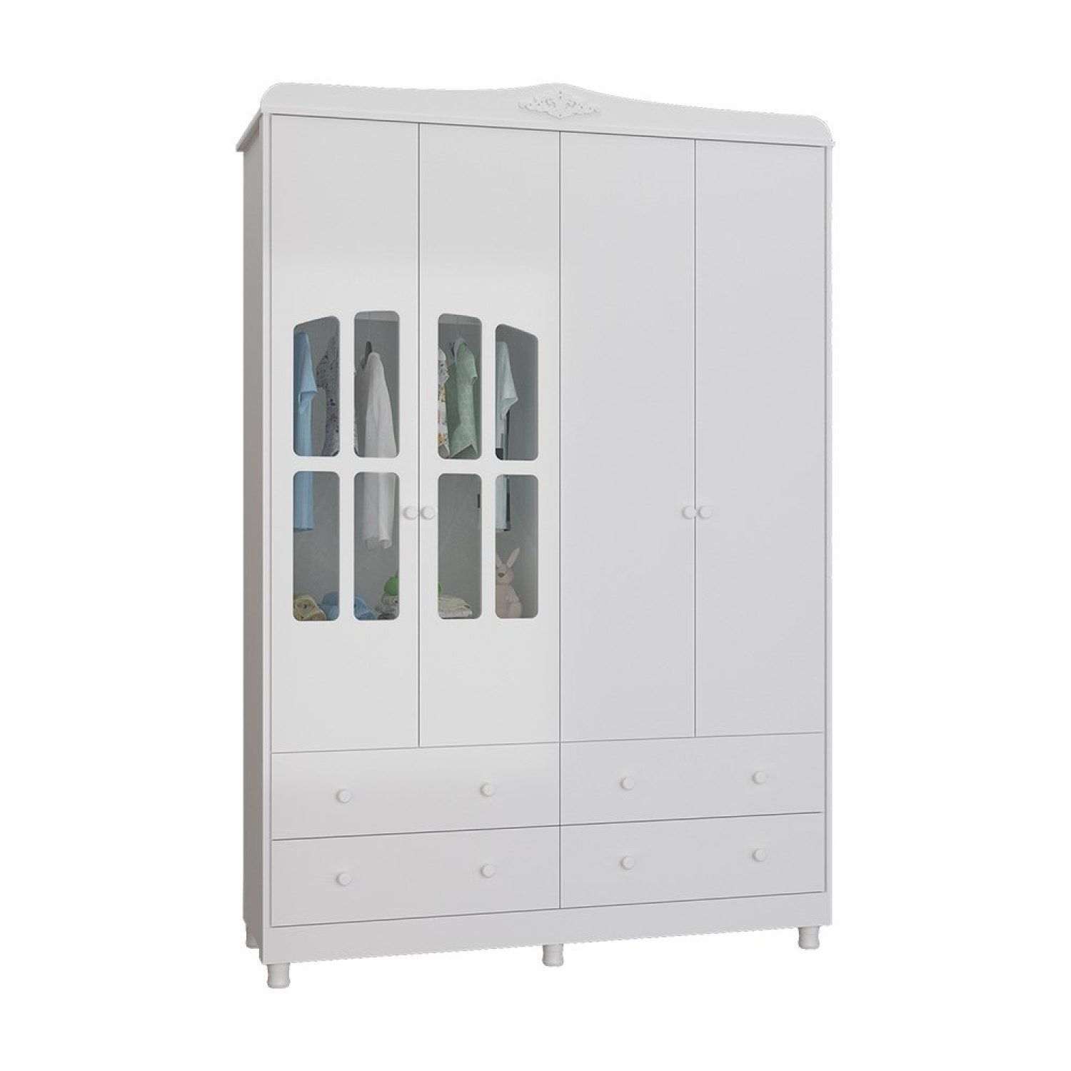 Encontraproduto.com.br - Guarda Roupa De Bebê 4 Portas Com Janela 4 Gavetas Maya Clássico Espresso Móveis Branco