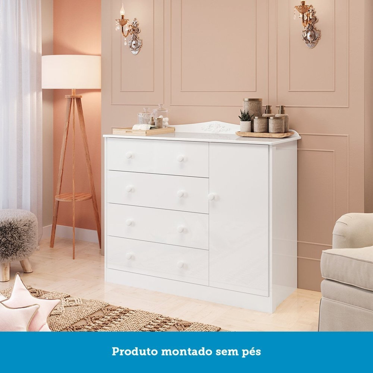 Encontraproduto.com.br - Cômoda de Bebê 1 Porta 4 Gavetas Maya Clássico Espresso Móveis Branco
